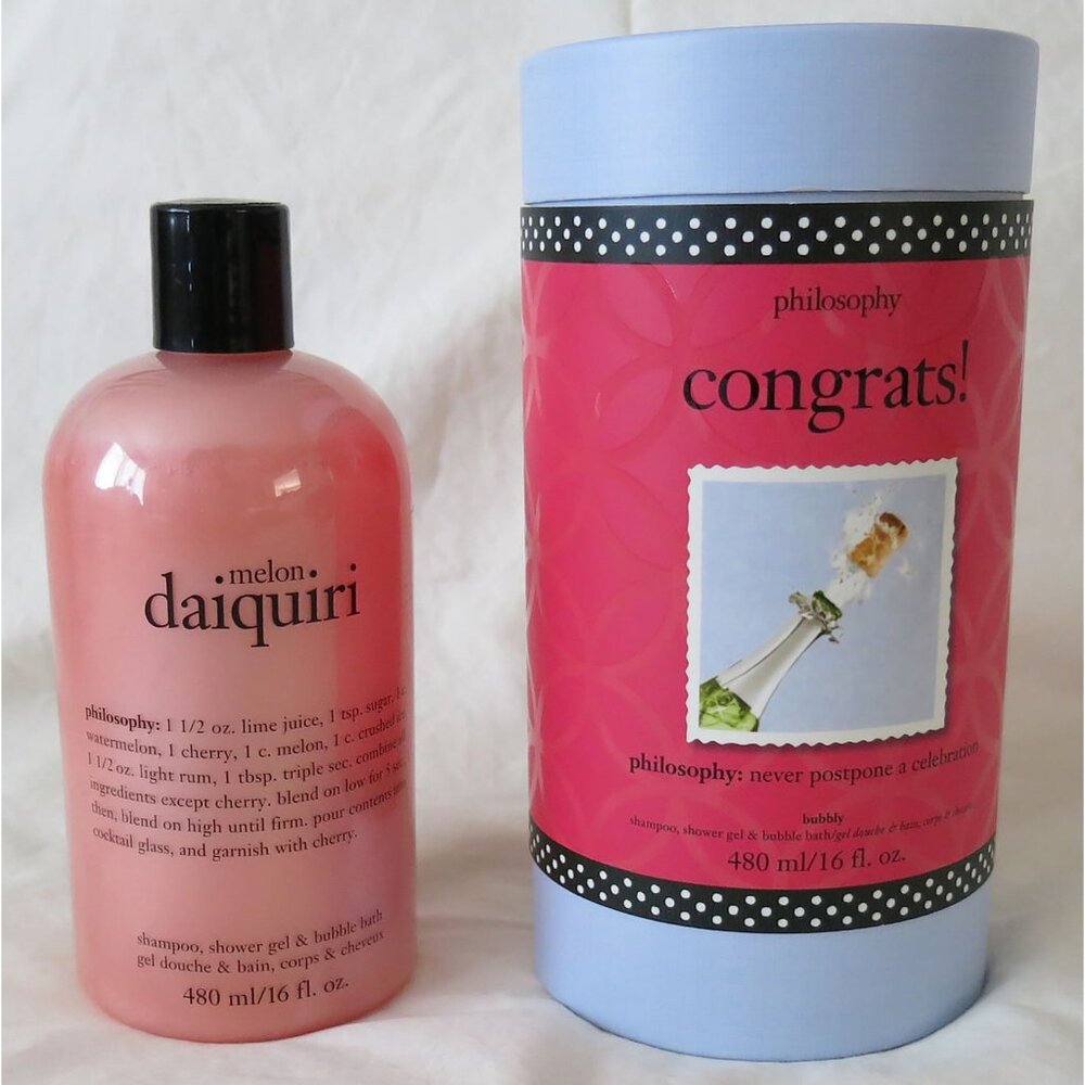 NEW Sealed PHILOSOPHY congrats! BUBBLY + melon daiquiri - each 16 oz.